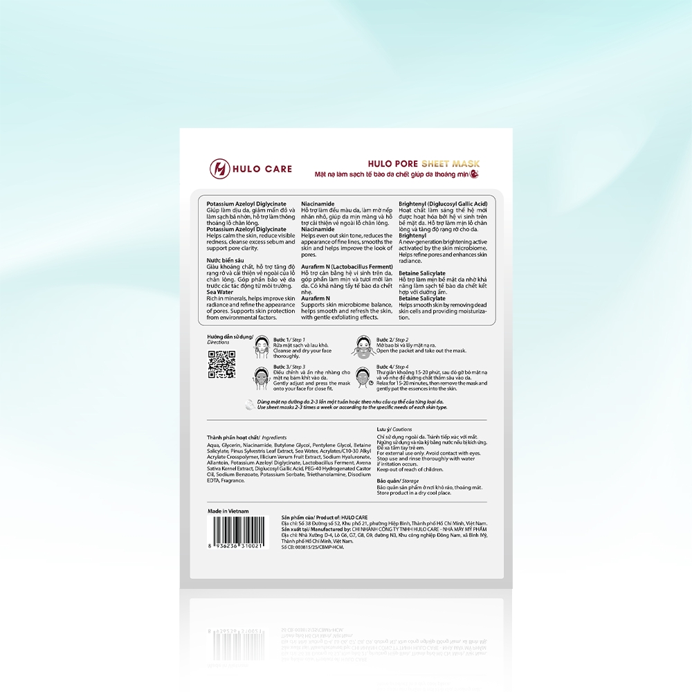 Mặt nạ Hulo Pore Sheet Mask làm sạch tế bào da chết giúp da thoáng mịn