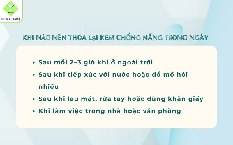 Thời điểm thoa lại kem chống nắng trong ngày