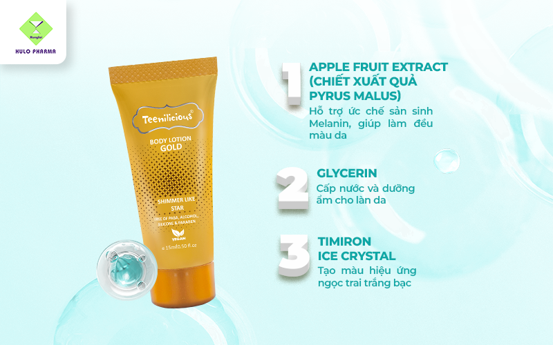 Các thành phần chính của Teenilicious Body Lotion Gold