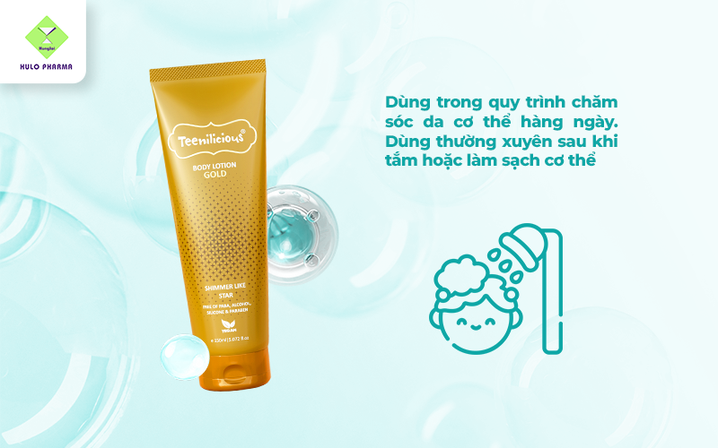 Teenilicious Body Lotion Gold - dùng hằng ngày sau khi tắm
